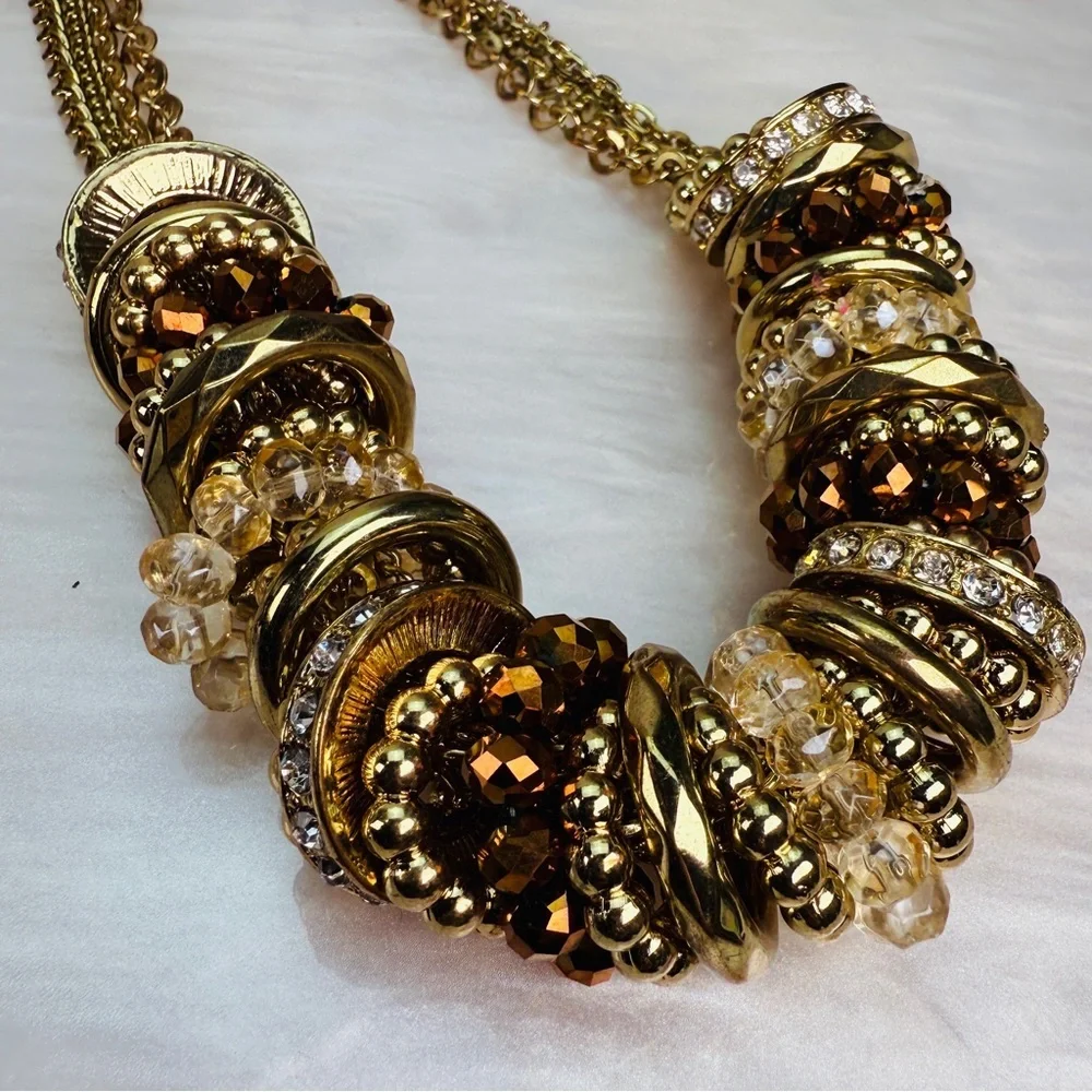 Vintage Goldtone and Brown Blingy Statement Necklace